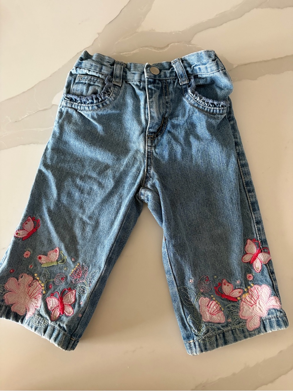 Vtg 90s y2k Faded Glory Girls 24M Butterfly Floral Embroidered Denim Jeans